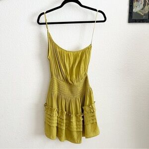 NWT Mustard Seed Citron Pleated One Shoulder Dress S